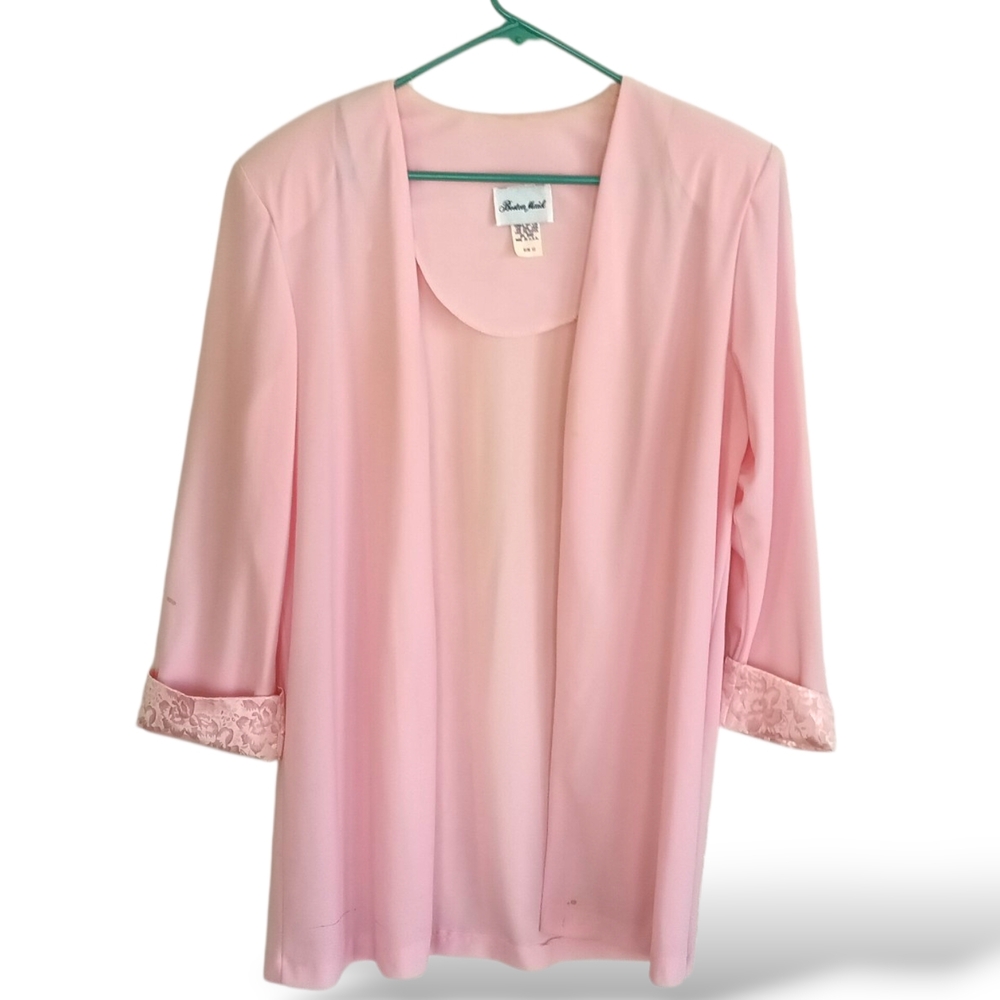 Vintage Pastel Pink Dress Matching Jacket Lace Elegant Retro Sheer Girly 80s - Picture 4 of 13